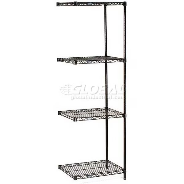 Black Epoxy, 5 Tier, Wire Shelving Add-On Unit, 60W x 14D x 86H, Nexel, Mfr#: A14608B5